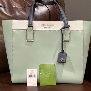 Kate Spade laptop bag. Mint green with navy blue trim.